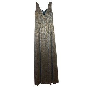 London Times Woman Petite Sz 4P Empire Waist Maxi Dress Sleeveless V-Neck Beaded